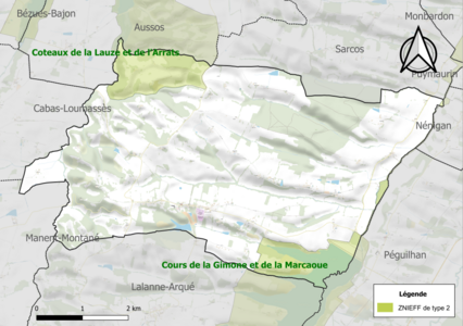 Carte des ZNIEFF de type 2 sur la commune.