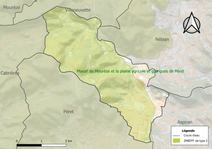 Carte de la ZNIEFF de type 2 sur la commune.