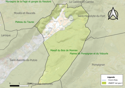 Carte des ZNIEFF de type 2 sur la commune.