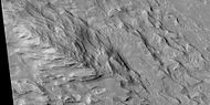 Close view of layers in a mound, from a previous image, as seen by HiRISE under HiWish program