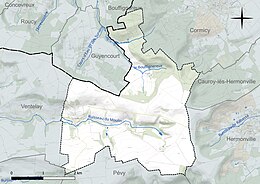 Carte en couleur présentant le réseau hydrographique de la commune