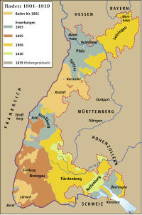 Карта Великого герцогства Баден. Территория маркграфства отмечена светло-коричневым цветом