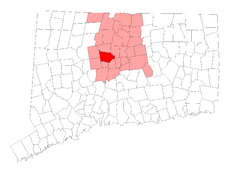 Farmington's location within Hartford County and Connecticut