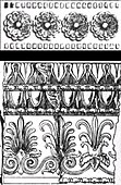 Greek frieze designs: Top: Kyanos frieze from Tiryns. Bottom: Frieze of the Erechtheion in Athens (4th century BCE).