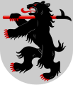Arms of Kontiolahti featuring a bear (kontio in Finnish), carrying a log driving pike pole referring to the importance of forestry in the region's economy[5]