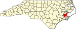 Mapa de Carolina del Norte con la ubicación del condado de Pamlico