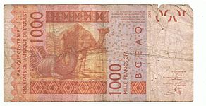 1000 francos CFA de África Occidental.