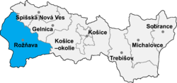 Localisation du distrct de Rožňava dans la région de Košice (carte interactive)