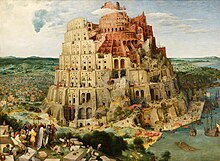 Color allegorical painting of the Tower of Babel.