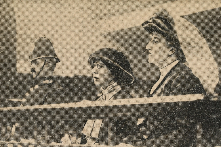 File:Police, Miss Morrison ie Ethel Moorhead is in the middle and Dorothea Smith.webp