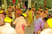A typical Meitei Holi group performing in Govindagee Temple on the second day of Yaosang.
