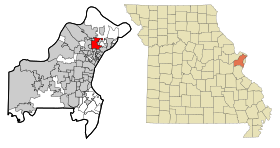 Localisation de Ferguson dans le comté de Saint-Louis, et du comté dans l'État du Missouri.