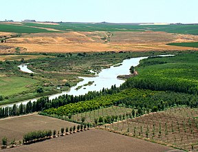 Die Tigrisrivier naby Diyarbakır, Turkye.