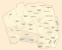 Vue d'un plan montrant la position et les noms des anciens hameaux et lieux-dits de la commune