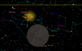 Simulated view of Solar System as seen from Leleākūhonua, showing the orbits of major planets and positions of other extreme Trans-Neptunian objects.