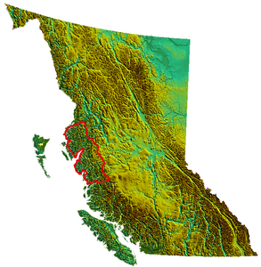 Umriss der Kitimat Ranges in British Columbia