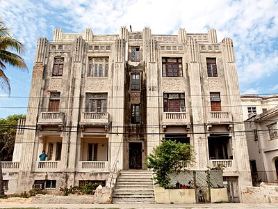 A rundown Art Deco building in Havana, Cuba