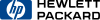 A dark blue rounded rectangle with a hollow circle, the stylized italic letters "hp" on it and the black words "HEWLETT PACKARD"