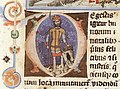 Előd, one of the seven chieftains of the Hungarians relies on a Turul shield (Chronicon Pictum, 1358)
