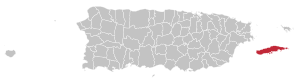 Map of Puerto Rico highlighting Vieques Municipality