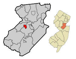 Milltown highlighted in Middlesex County. Inset: Location of Middlesex County in New jersey.