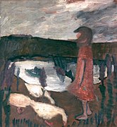 Girl with geese by a pond (1901)