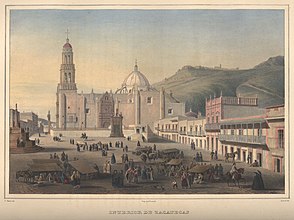 The Zacatecas Cathedral, painting of 1836 by Carl Nebel and Jean-Baptiste Arnout.[2]