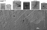 MSL's debris field on August 17, 2012 (3-D versions: rover and parachute)