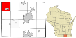 Location of the Town of Union in Rock County and the state of Wisconsin.