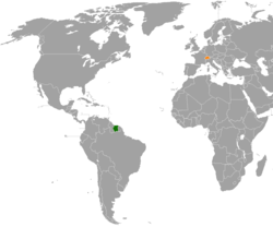 Map indicating locations of Suriname and Switzerland