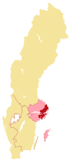 Länsrättens domkrets (rött) samt den kammarrätt den föll under (ljusrosa).