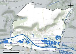 Carte en couleur présentant le réseau hydrographique de la commune