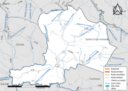 Carte en couleur présentant le réseau hydrographique de la commune