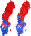Map of the 2022 Swedish general election shaded by coalition strength