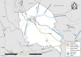 Carte en couleur présentant le réseau hydrographique de la commune