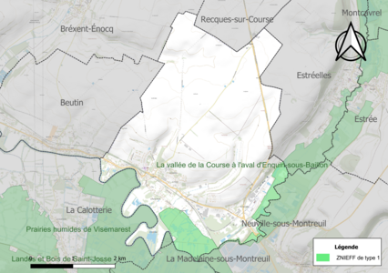 Carte des ZNIEFF de type 1 sur la commune.