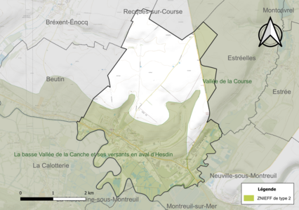 Carte des ZNIEFF de type 2 sur la commune.