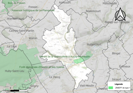 Carte de la ZNIEFF de type 1 sur la commune.