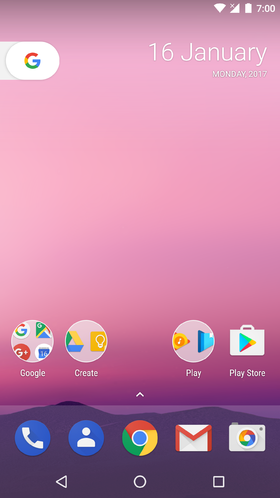 Écran d'accueil Android Nougat basé sur l'interface des nouveaux smartphones Google Pixel.