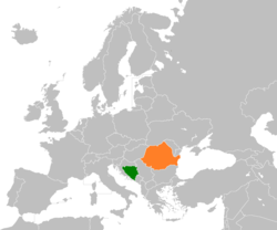 Map indicating locations of Bosnia and Herzegovina and Romania
