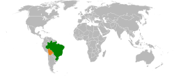 Map indicating locations of Brazil and Bolivia