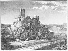 detailed drawing of Rötteln Castle around 1828