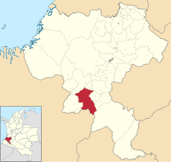 Location of the municipality and town of Bolívar, Cauca in the Cauca Department of Colombia.