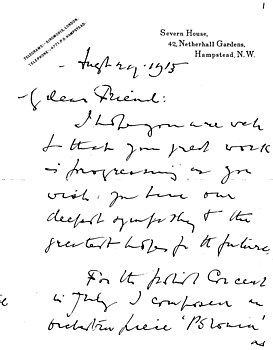 Lettera di Elgar a Paderewski, pag. 1