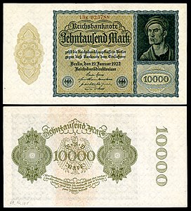 Ten-thousand Mark at German Papiermark, by the Reichsbankdirektorium Berlin