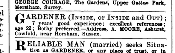 A gardener looking for work and requesting a ‘bothy’.