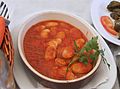 Giant beans, a Mediterranean side dish: cooked runner beans in tomato sauce.