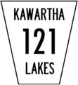 City route marker of Kawartha Lakes Road 121 in the City of Kawartha Lakes, Ontario.