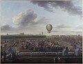 La 14e expérience aérostatique de Monsieur Blanchard accompagné du Chevalier Lépinard, Lille, 26 août 1785, painting by Louis Joseph Watteau