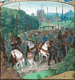 Enluminure représentant la folie de Charles VI dans la forêt du Mans